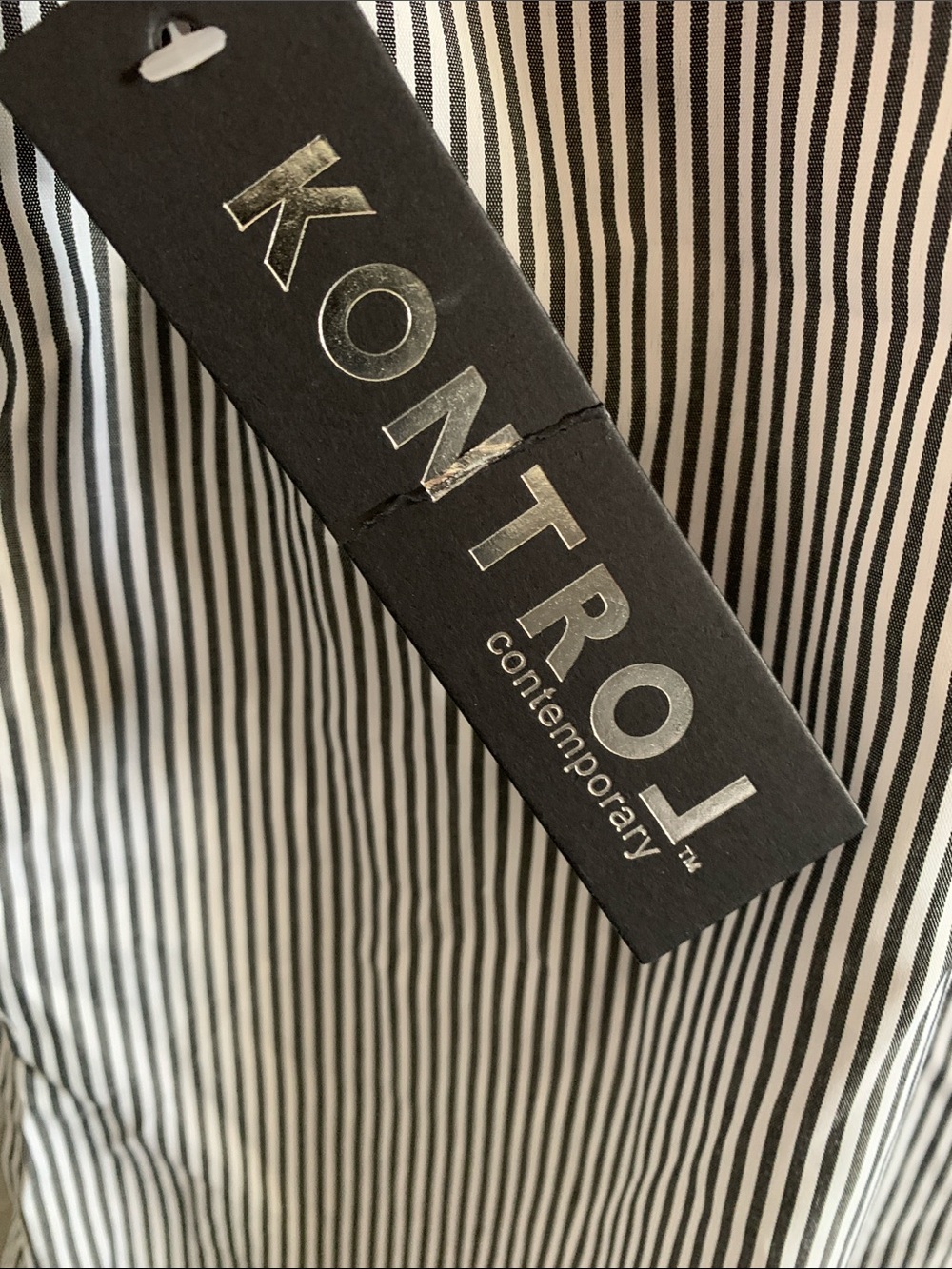 Kontrol Grey & White Striped Button Down Shirt with Floral Embroidery - Picture 3 of 11